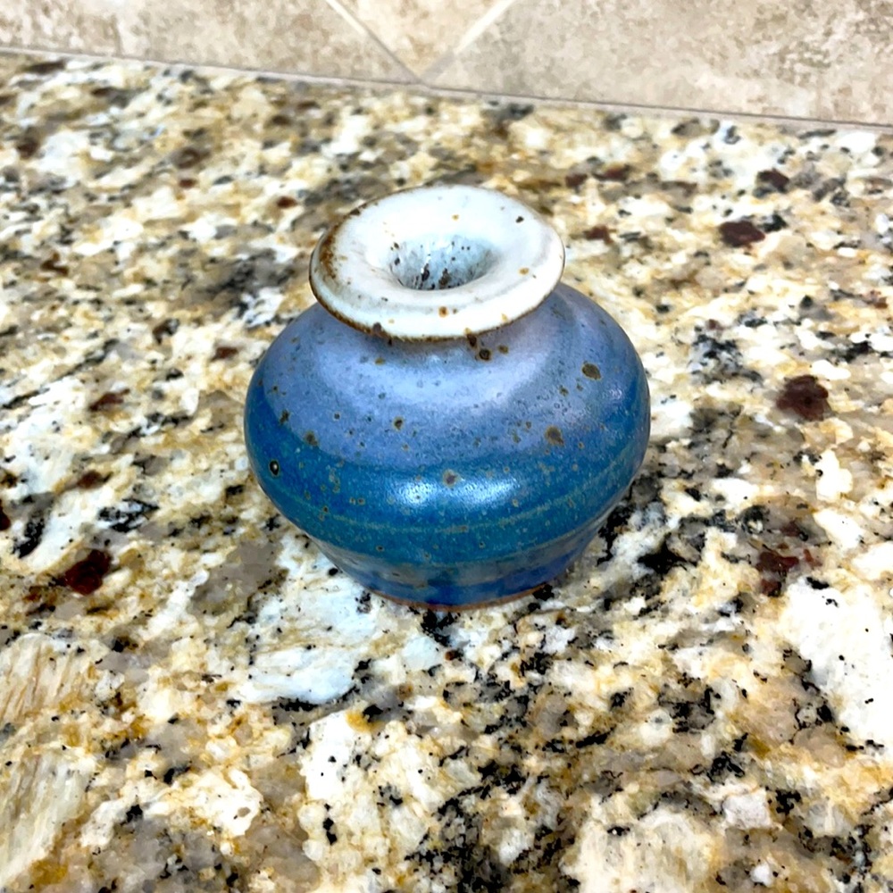 Handmade artistry pottery small blue vase